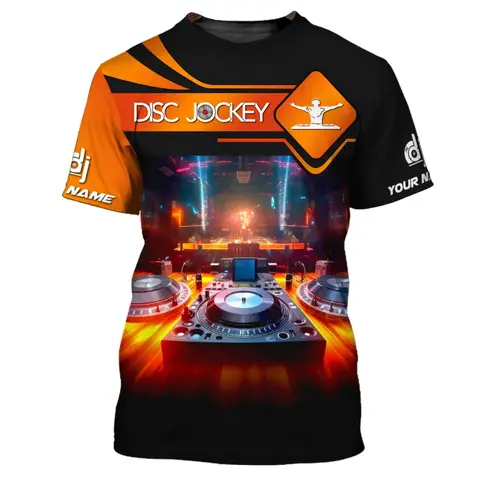 Full Print Mens Disc Jockey T Shirt Tops Short Sleeve Casual Oversized DJ Tee Shirts Clothing New In Fashion Mens Tee Shirts