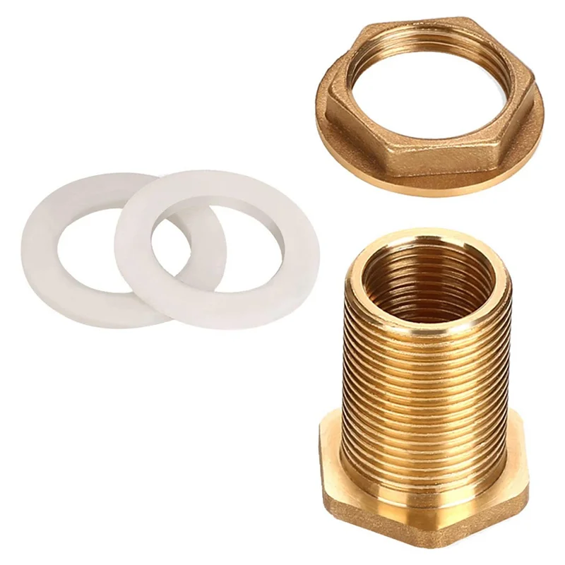 ABVG-Solid Brass Bulkhead Fitting,15Set 1/2In Female 3/4In Male Solid Brass Water Tank Connector Threaded With Silicone Rings