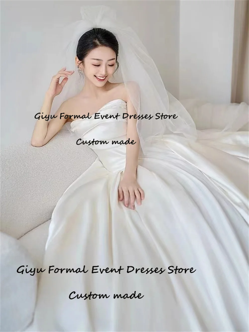 Giyu Fairy A-line Korea Wedding Dress Photo Shoot Draped Strapless Sleeveless Floor-Length Vestidos Novias Boda 웨딩드레스