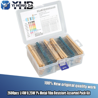 2600pcs 1/4W 0.25W 1% Metal Film Resistors Assorted Pack Kit 130 Values 1ohm~3M Ohm Fixed Resistor