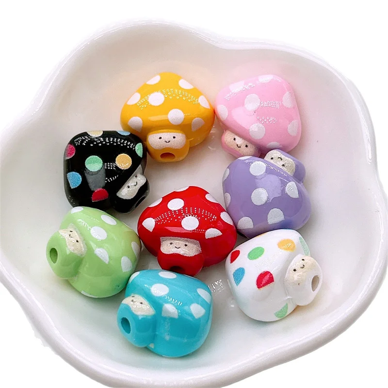 

Wholesale 50pcs/lot color pattern print cartoon mushroom shape acrylic straight hole beads diy jewelry garment hair accessory