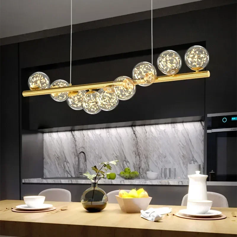 

Nordic Long Glass Ball Ceiling Chandelier Gold for Bar Table Dining Room Kitchen Island Pendant Lights Home Decor Luster Fixture