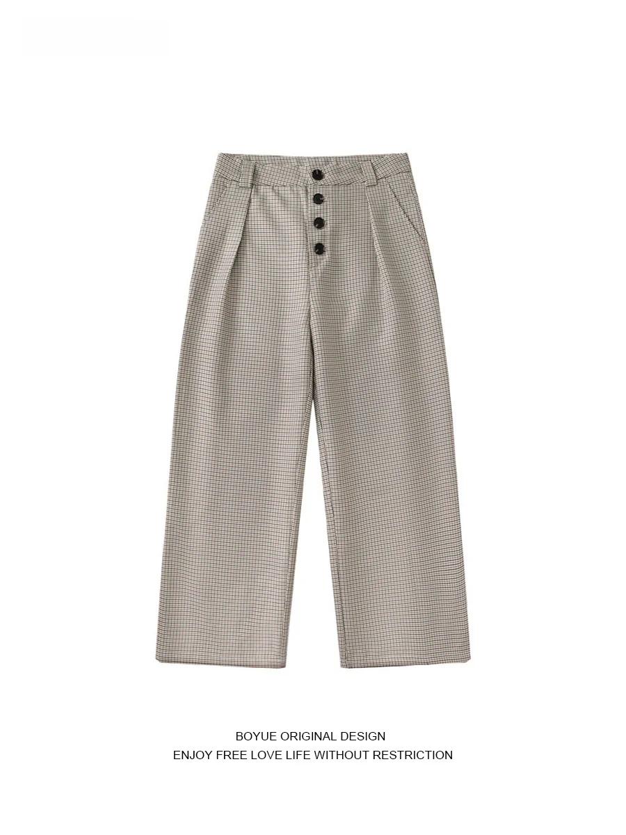 

Bo Yue Men's Casual Trousers Buttoned Wide Leg Pants Autumn Faion Youth id Pattern Long Pants for Men And Women