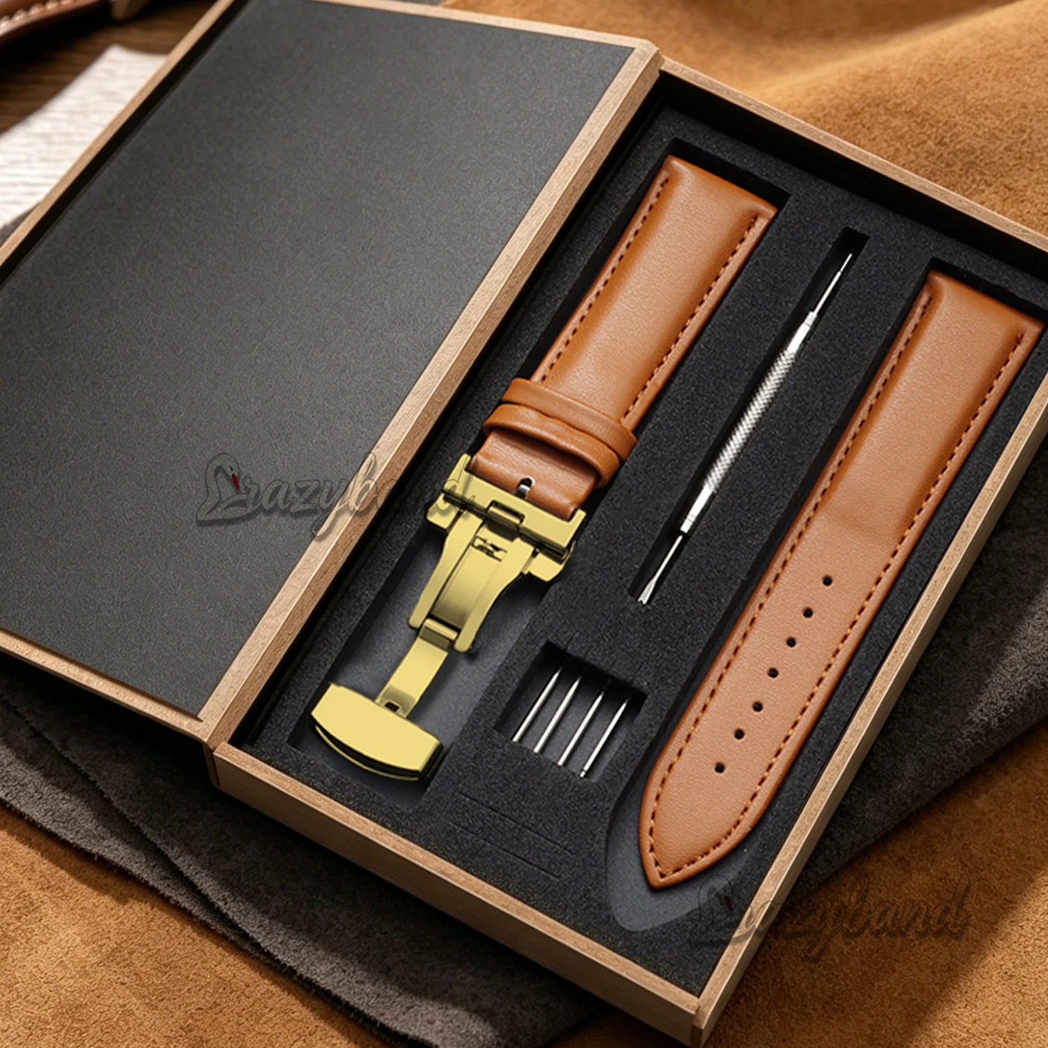 Bracelet de montre en cuir, boucle papillon universelle, pour Seiko, Tissot, Casio, marron, pour hommes et femmes d'affaires