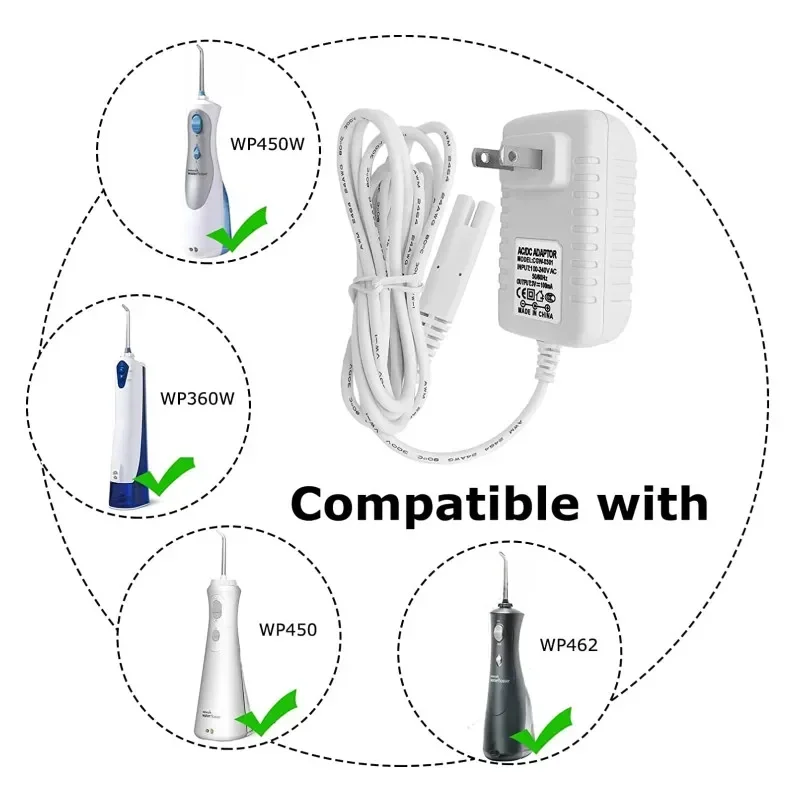 EU/US Plug Charger For Waterpik WP360W 360C 440C 440W 450EC 450W 450C 460W 460C 465W 550W 550C Power Cord Two Prong Adapter