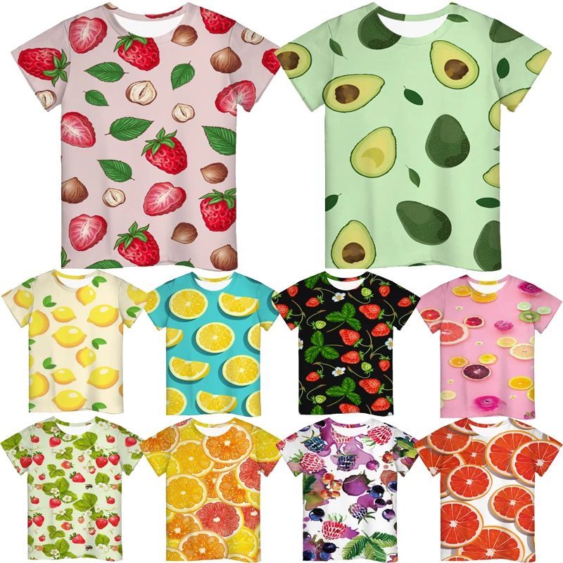 Children Funny Fruits 3D Print T Shirts Summer Boys Girls Toddler Tee Tops Camiseta Kids Avocado Strawberry Lemon Apple T-shirts