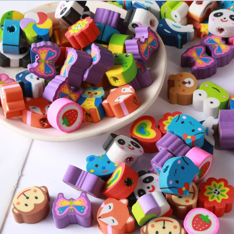 100 PCS Creative Cartoon Pencil Erasers Children\'s Cute Animal Rubber Student Prize Stationery Wholesale