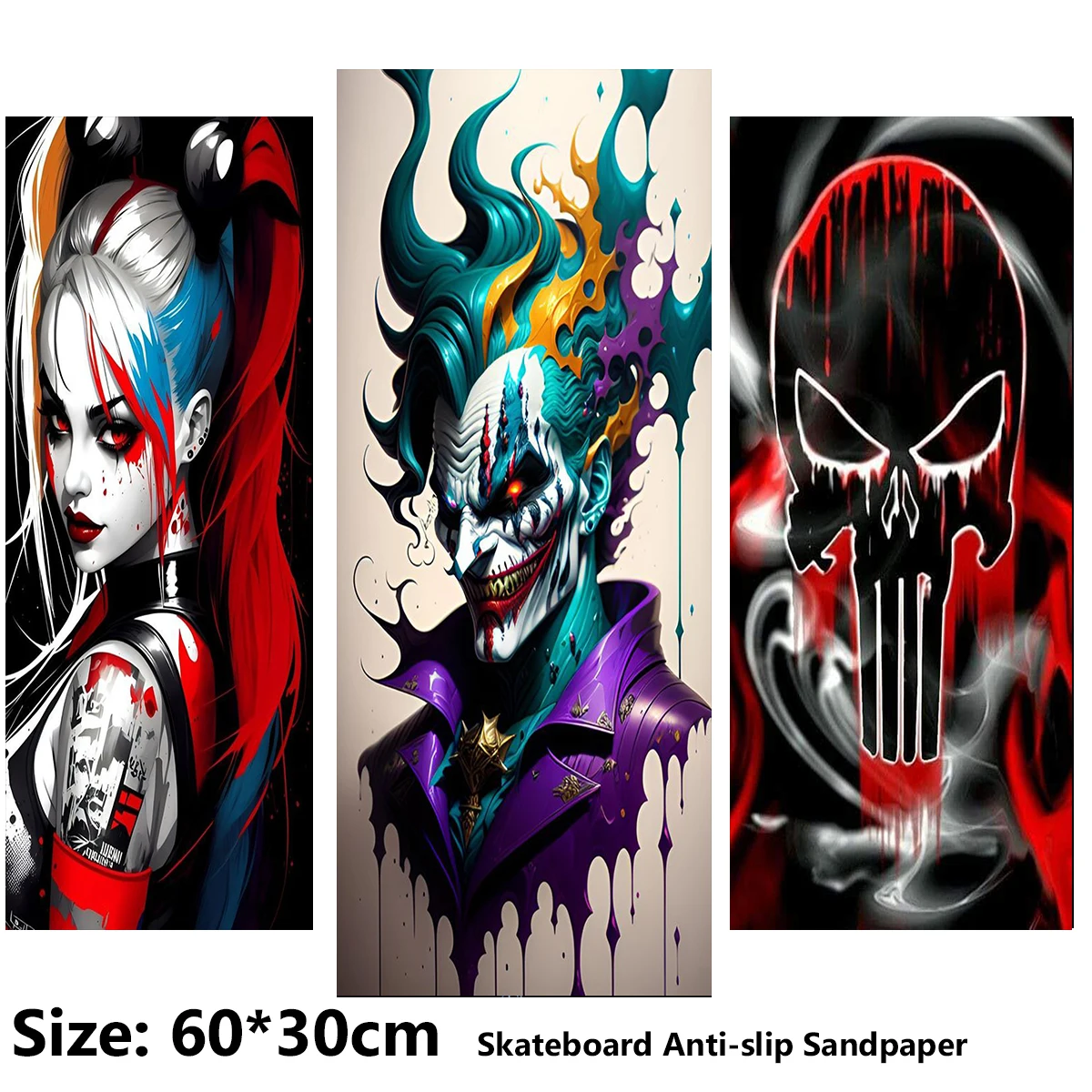 Electric Scooter Anti-slip Sticker Sandpaper Skateboard GripTape Sheet 60*30cm Beautiful Woman Cown Skull Pattern