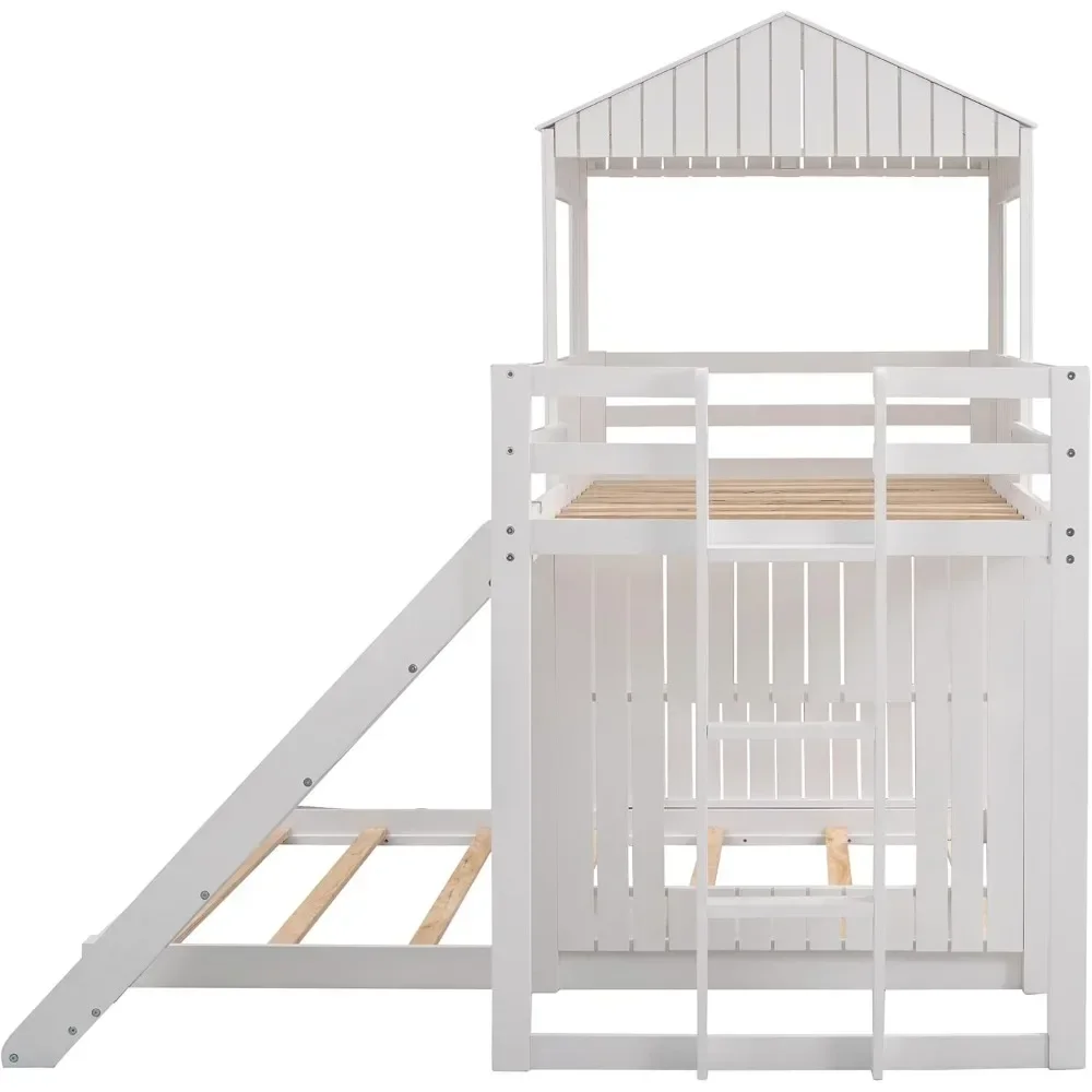 Напольные двухъярусные кровати с горками, деревянные двухъярусные кровати с раздвижными, крышами и направляющими для детей, подростков, без коробчатой пружины