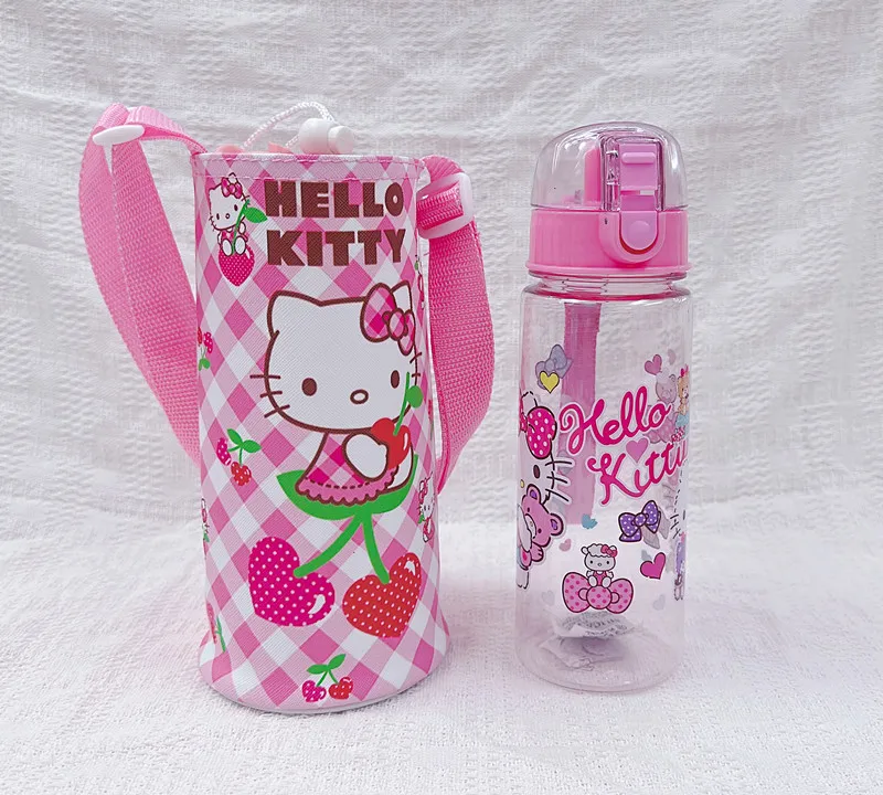 Cute Sanrio Cartoon Cinnamoroll Kuromi My Melody Children Water Glass Portable Large Capacity Water Bottle Bag Set Children Gift