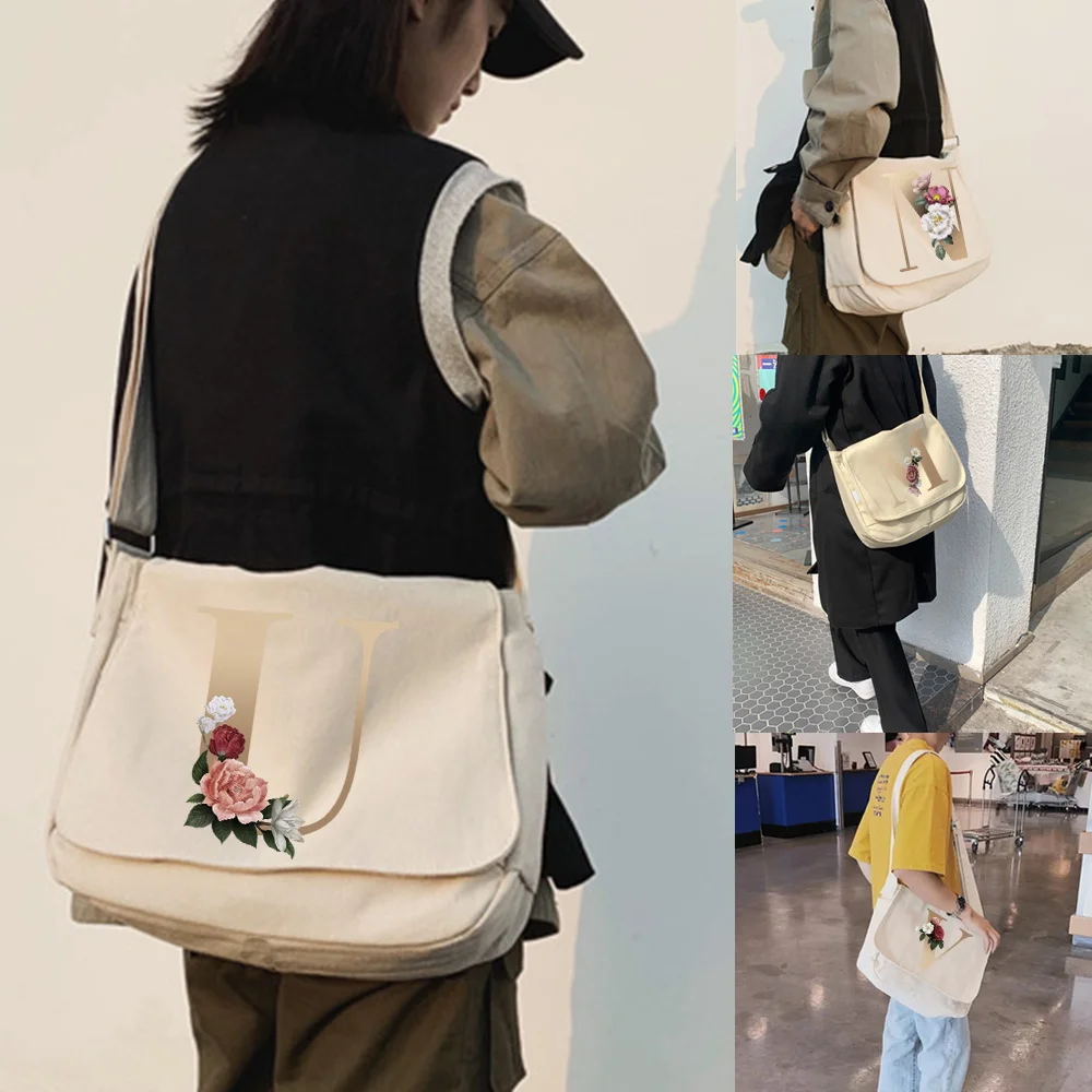 

Crossbody Bag Women Large Capacity Shoulder for Women Simple Messenger Bag Gold Letter Name Pattern Ladies Shopper Purse Handbag