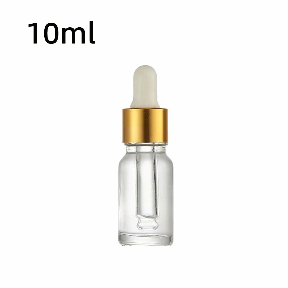 Bouteille d'Huile Essentielle Réutilisable, 10/15/20/30/50/100ml, Cosmétique Portable, Tête en Caoutchouc Blanc, Compte-Gouttes, Bouchon Argenté, Récipient Transparent