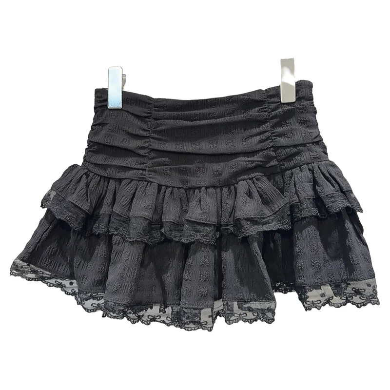 Falda de Ballet con Volantes y Encaje, Cintura Alta, Diseño de Capullo, Estilo Puro y Deseable, Falda Corta Tipo Pastel, Silu...