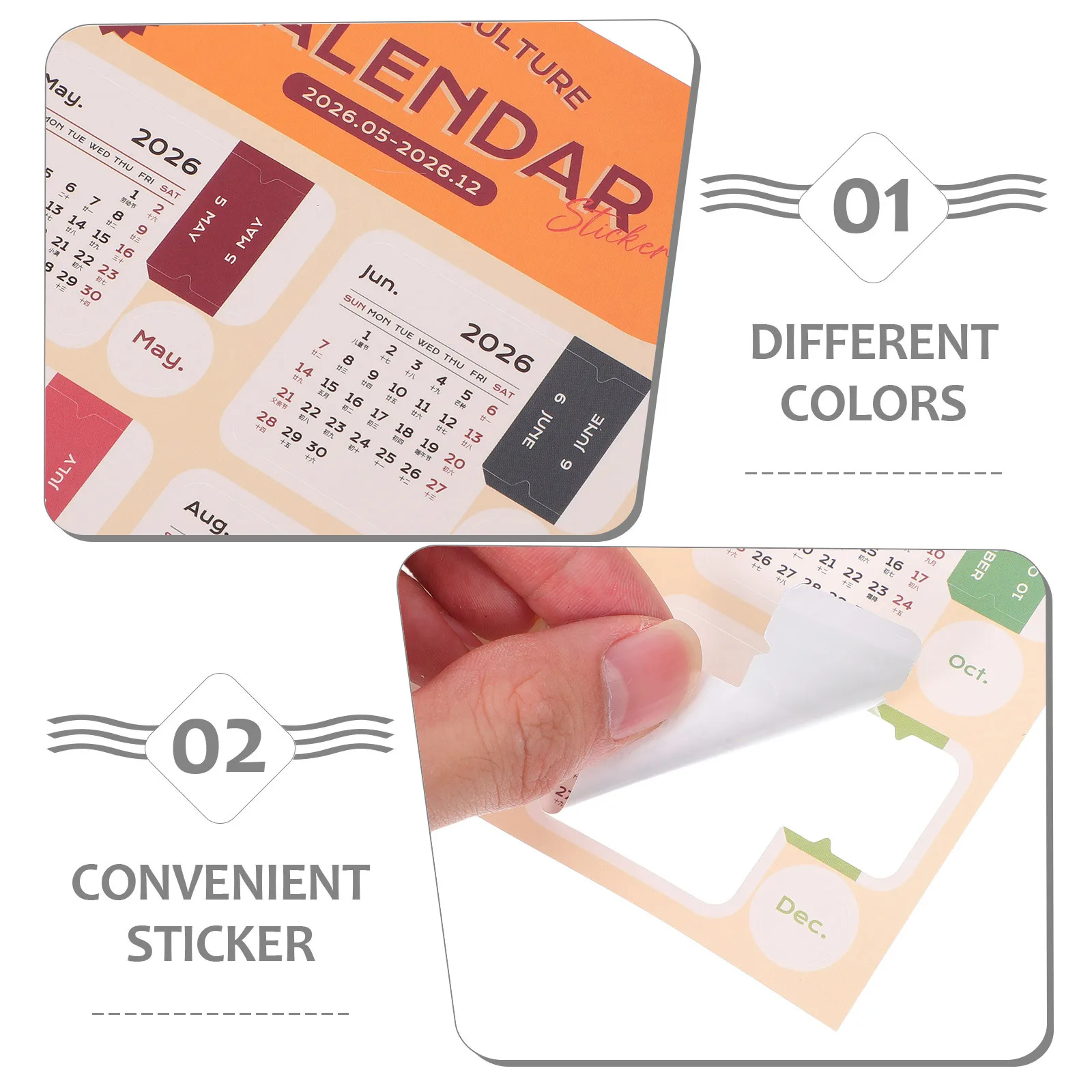 2026 Mini Stick-On Calendar Stickers Monthly Planner Tabs Index Divider Labels for Daily Journal Notebook Scrapbooking Supplies
