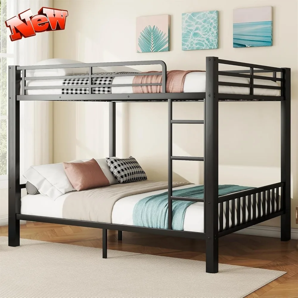 

Latest Upgraded & Stronger Heavy Duty Black Metal Bunk Bed Frame Queen Over Queen Size, Thickened Safer More Stable Bunkbed Bunk