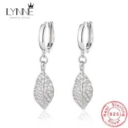New Bohemian 925 Sterling Silver Leaf Rhinestone Pendants Hoop Earrings Women Jewelry Fine Golden Leaves Zircon Long Drop Ear