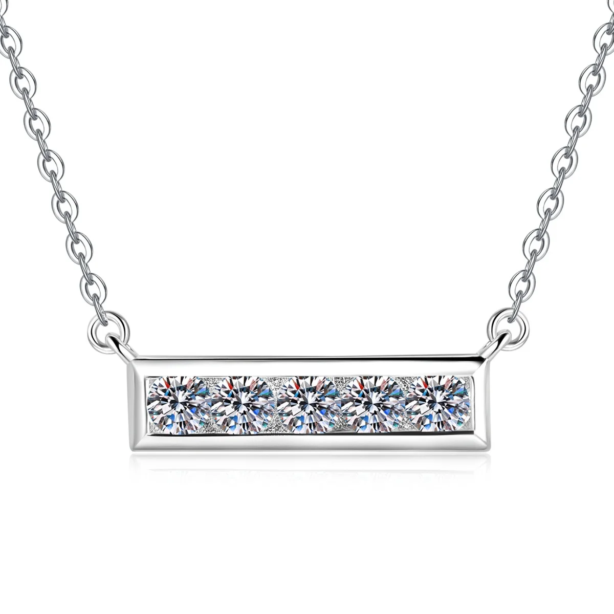 

5-Stone Moissanite Necklace S925 Sterling Silver, Rectangular Pendant, Adjustable 16-18 Inch Chain, Retro Collarbone Jewelry