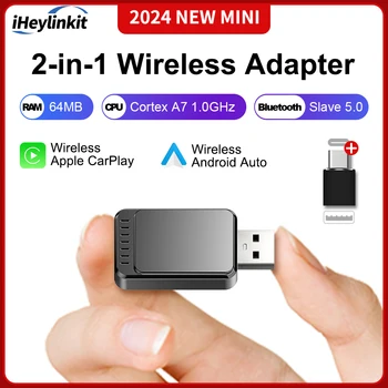 iHeylinkit 2in1 תיבת Ai לרכב מערכות אינטיליגנטיות אלחוטיות CarPlay Dongle מתאם אלחוטי Android Auto עבור רכב עם CarPlay מחובר