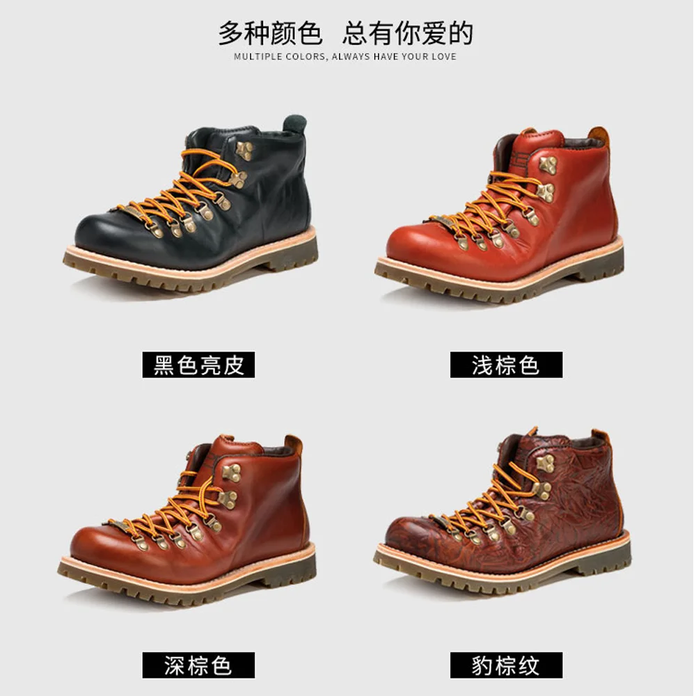 pf Fashion Men's Genuine Leather Motorcycle Boots Work Shoes Outdoor Goodyear-weld Women Mid-calf Western Cowboy Boots Non-slip