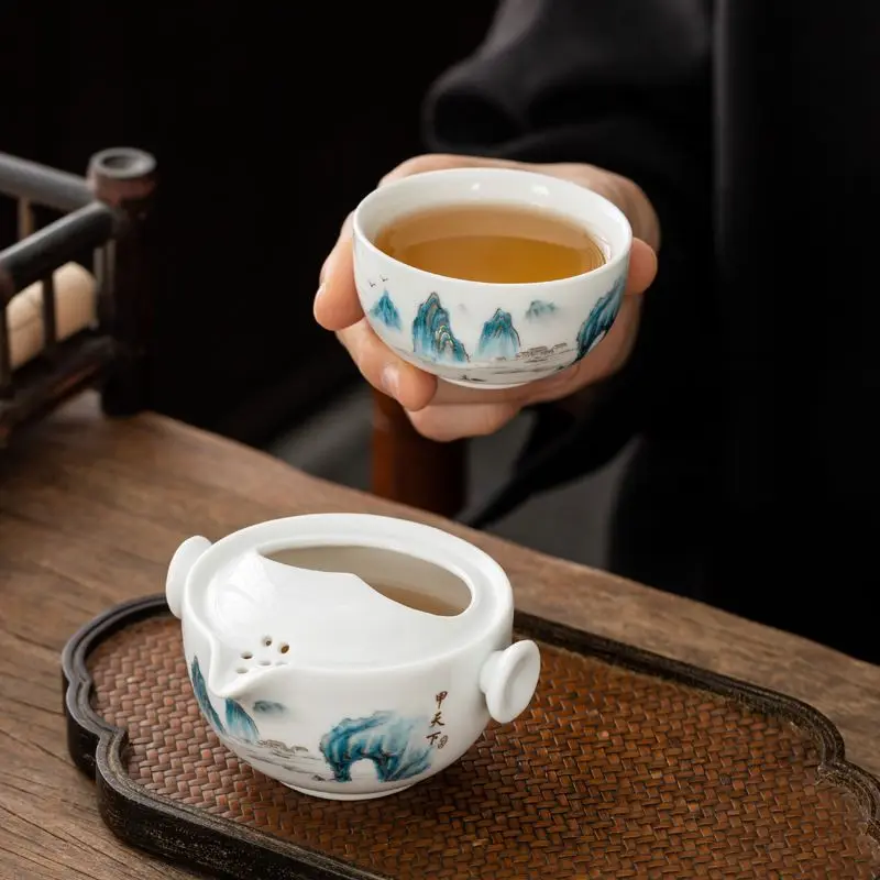 Chinese pattern ceramic travel tea set 1 cup+1 pot,tea cup teapot Teaware teapot kettle porcelain travel elegant gaiwan tea cup