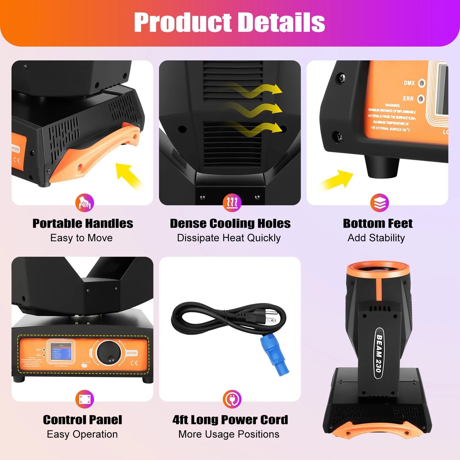 Moving Head Stage Light Black and Orange ABS 16 Channel Voice Control 300W Head Stage Light