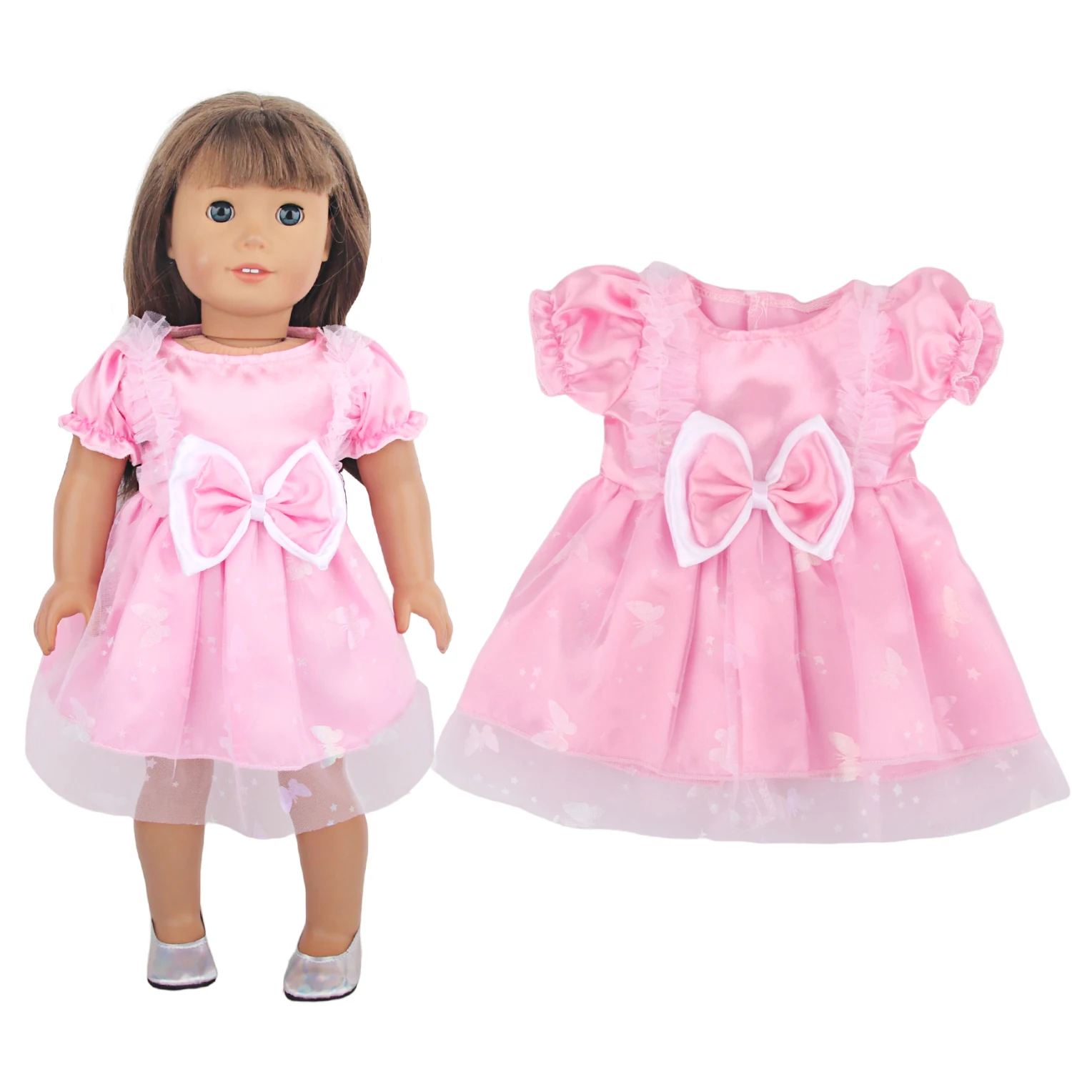 Vestido de muñeca de princesa linda, ropa para muñecas americanas de 18 pulgadas, falda con lazo para bebé recién nacido y OG de 43cm, regalo para