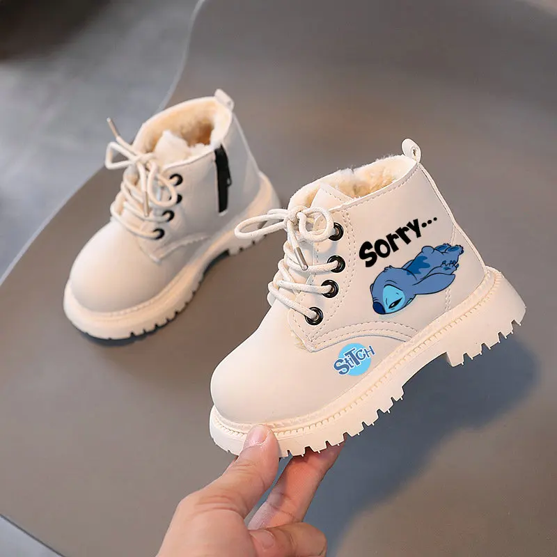 Stitch Children\'s Snow Boots Anime Cartoon Boys and Girls Winter Shoes Soft soled Warm Casual Boots Preschool Walking Boots