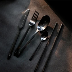 스테인레스 스틸 전기 도금 티타늄 블랙 나이프 수프 국자 포크 새로운 차 스푼 커피 스푼 젓가락 서양식 식기