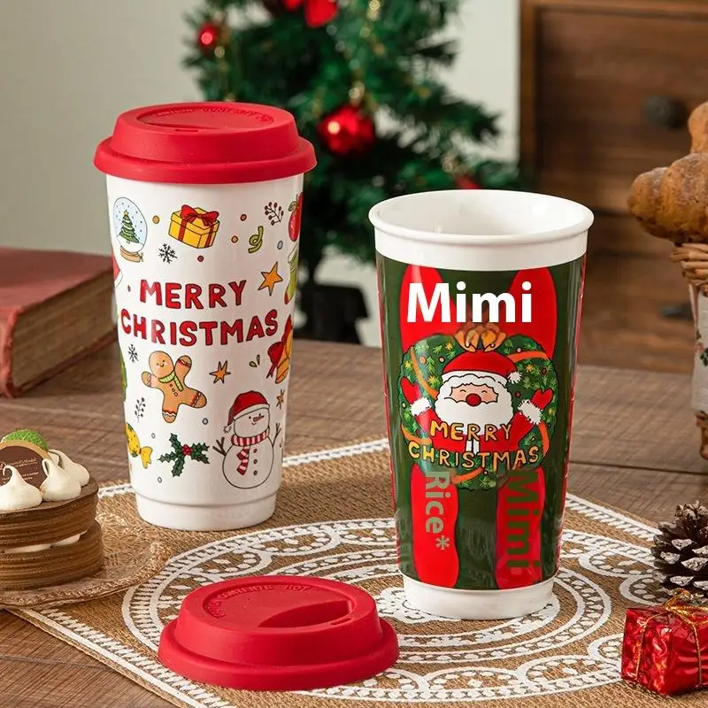 كوب سيراميك سانتا لعيد الميلاد 580 مل - غطاء سيليكون مانع للتسرب، صندوق هدايا متضمن، مثالي لهدايا القهوة/اللاتيه والعطلات #3