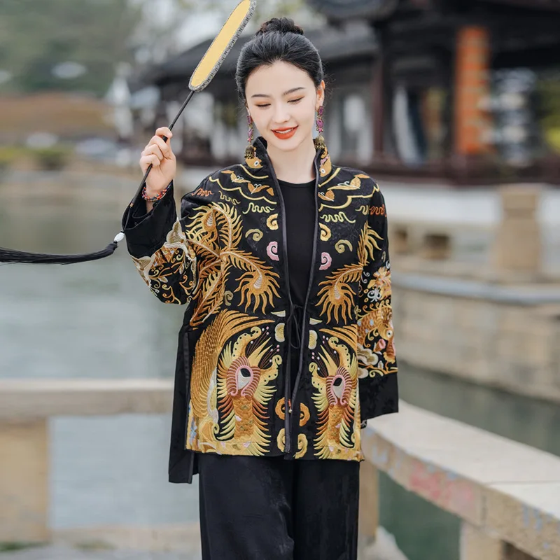 

2026 New Chinese Vintage Jacket National Flower Embroidery Cardigan Coat Retro Tang Suit Oriental Traditional Jacket Hanfu Tops