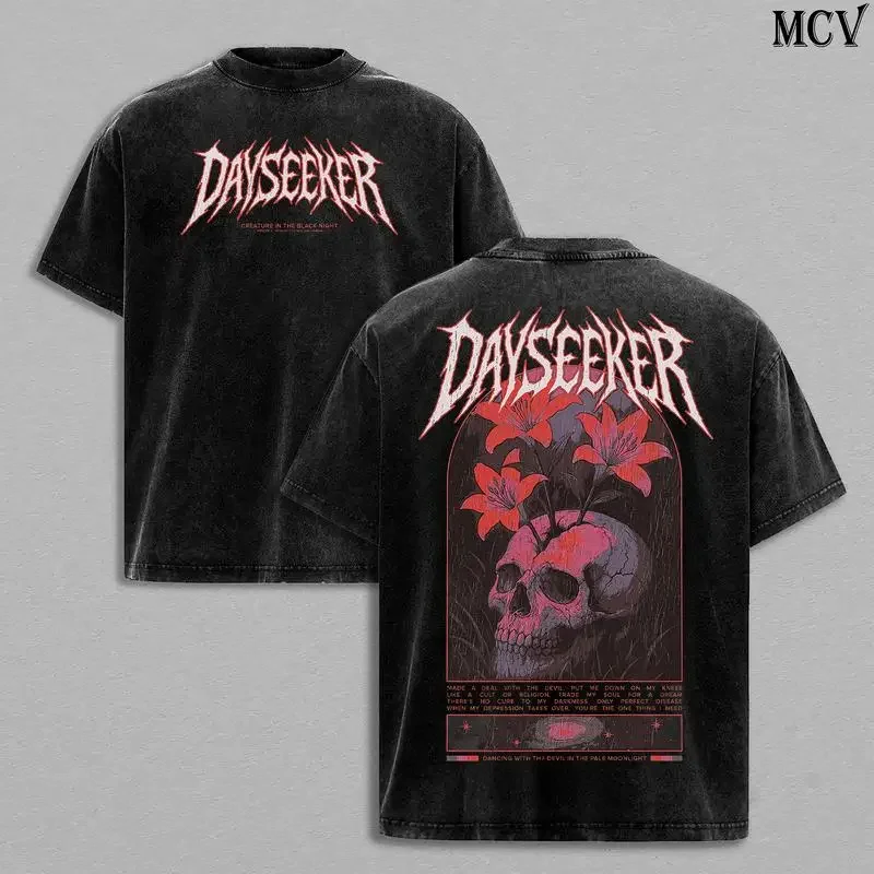 Dayseeker Creature Metal Skull Tee Washed – Vintage Acid Wash Heavy Cotton Oversize Unisex Rock Band T-Shirt, Sweatshirt & Hoodi
