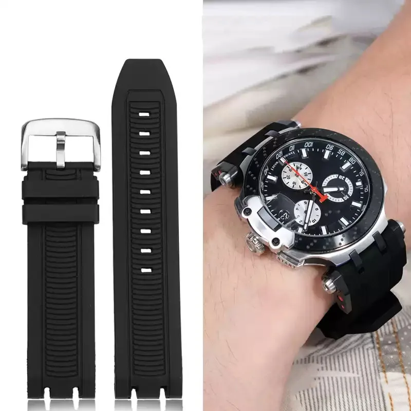 

Sports Silicone Rubber For Tissot Racing T115417A Series Special Double Notch Watch Strap T115.427 Men's Watch Chain 22mm