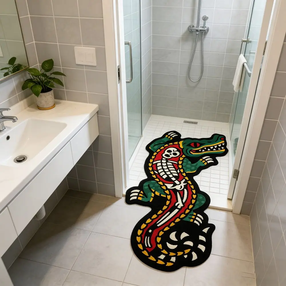 Durable Wool-like Fabric Crocodile Shape Rug Irregular Shaped Colorful Bath Mat Low Pile Soft Doormat Home Decoration