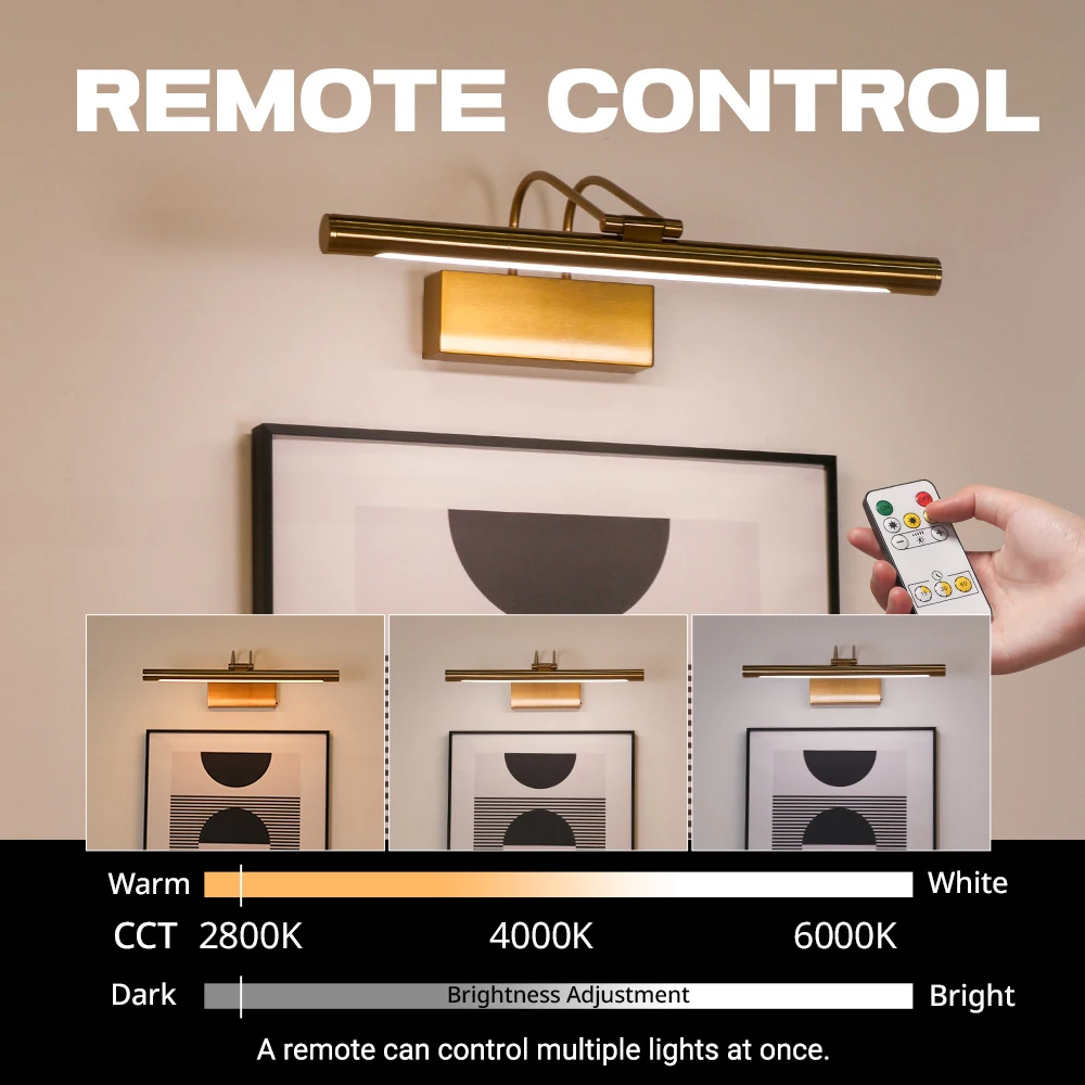 LED Rechargeable Wall Light Sconces Dimming Wireless LED Wall Lamp Battery Operated Gold Wall Lights Indoor with Remote Control