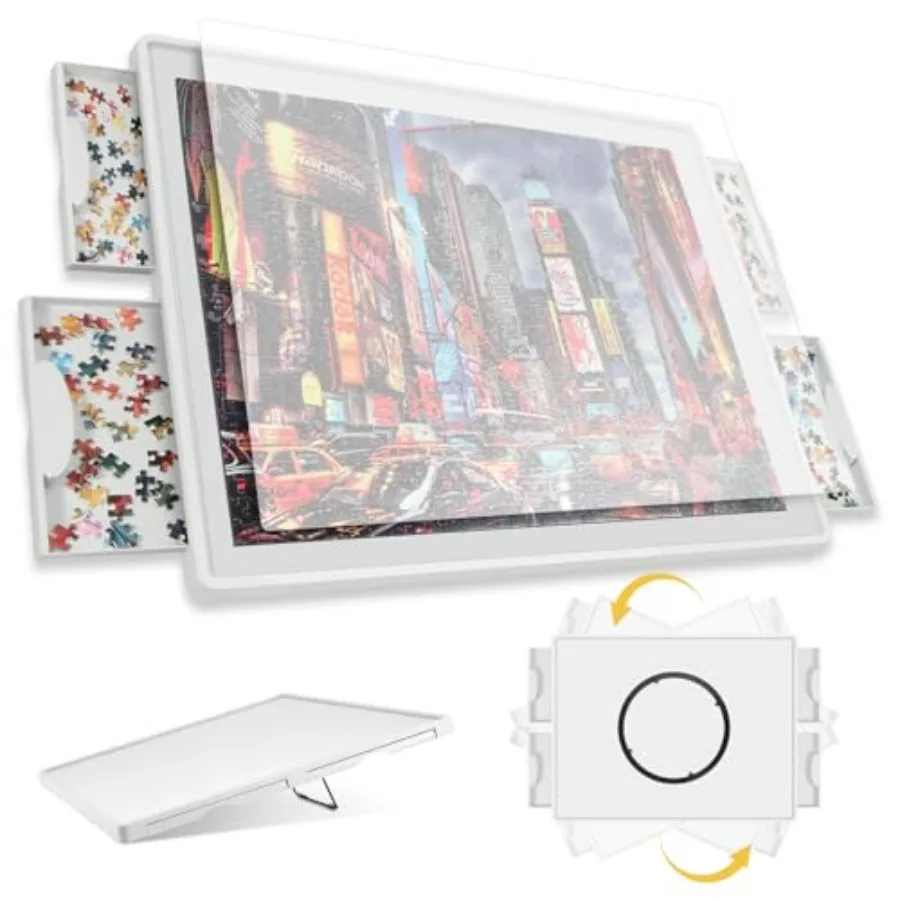 

Lightweight 1500 Pieces 2-in-1 Tilting Rotating Puzzle Board, 34.25x25.59 Portable Plastic Puzzle Table, for Mom