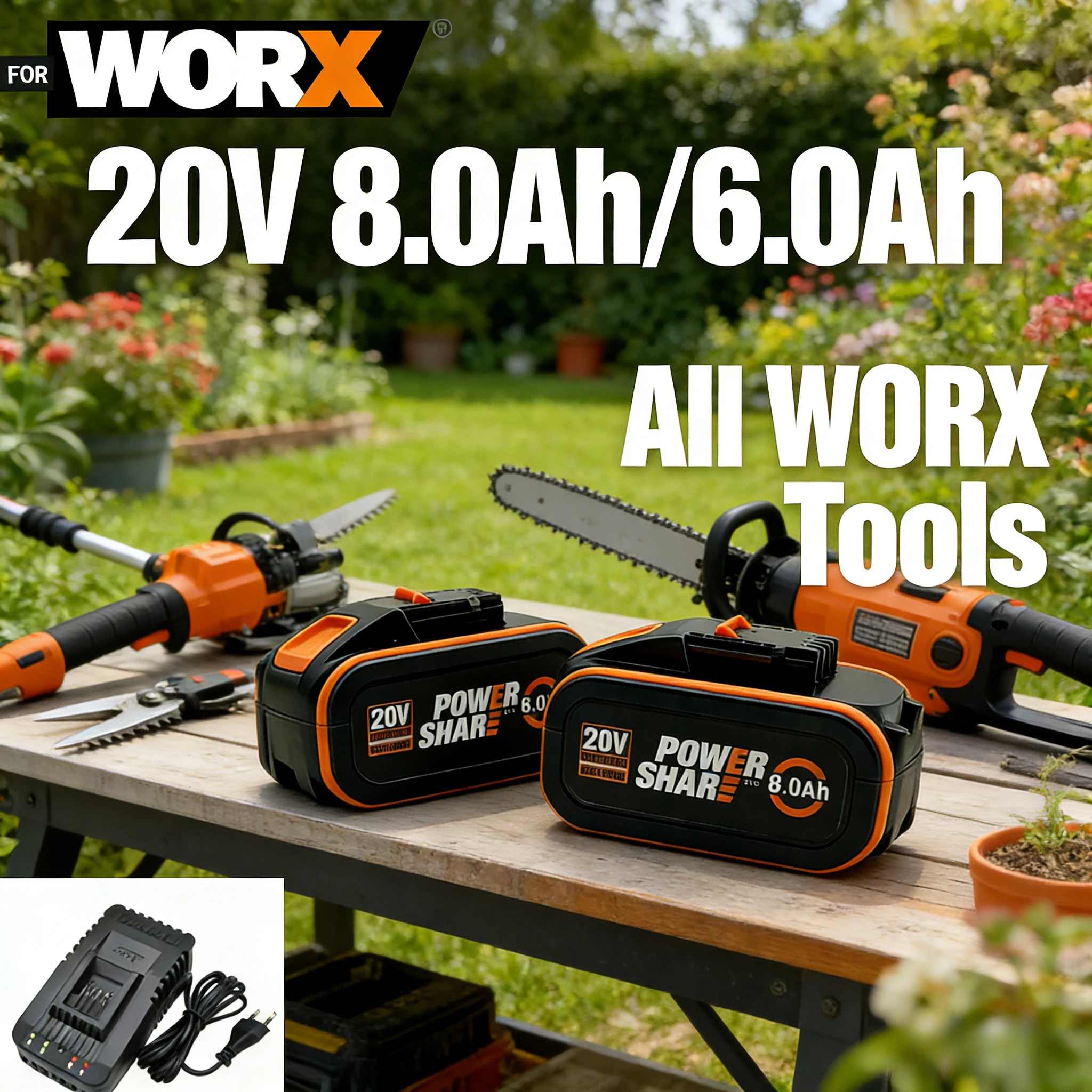 

100% Original 8Ah 6Ah for WORX 20V WA3014 WA3551 WG630 WG629 WX372 WX390 WX394 WX550 WX523 WX802 WX858 WX900 Power Tools Battery