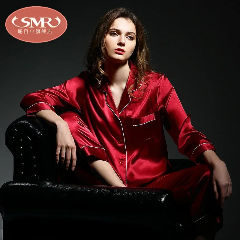 6A Fabrik Marke 100% Maulbeerseide Pyjamas Frauen Set Sommer Herbst Frühling Winter Lange ärmeln Zwei-stück Set Seide nachtwäsche Grau