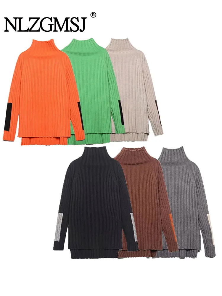 TRAF 2023 Autumn Knitted Sweaters for Women Pullover Turtleneck Sweater Woman Long Sleeve Knitwear Women Top