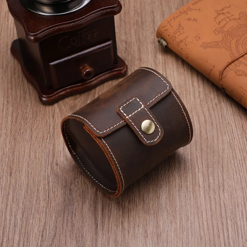 Watch Box 1-slots Retro Leather Cylindrical watch box case Portable Watch Storage Box single watch organizer UTHAI