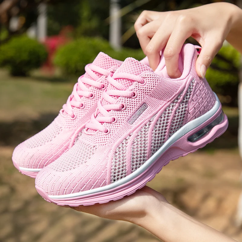 Women Shoes Ladies Breathable Sneakers Mesh Air Cushion Tennis Women's Sports Shoes Outdoor Lace Up Training Shoes 2024