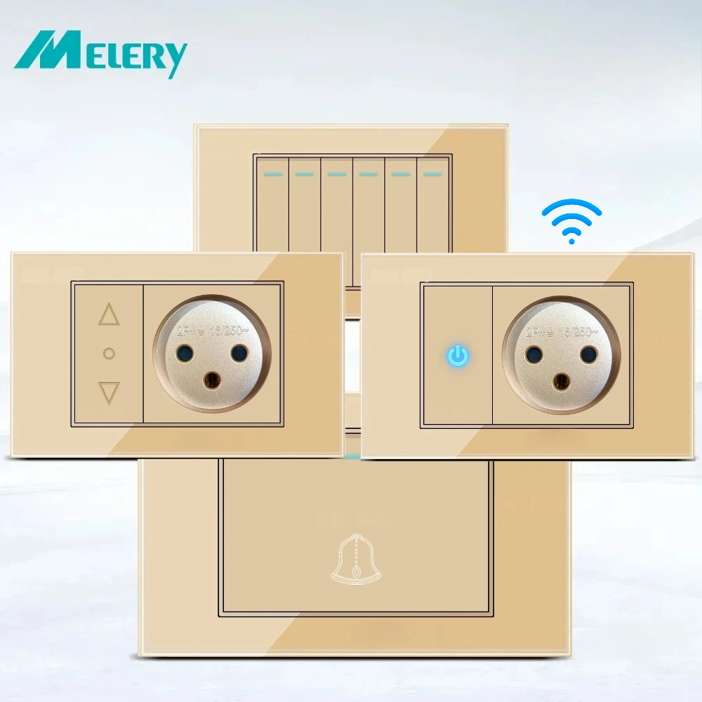 

Дверной звонок Melery Gold Glass, Израильская розетка с 2-позиционными переключателями USB 20 Вт, тип C, умный датчик света, диммер, спутниковое телевидение Tel CAT5 CAT6