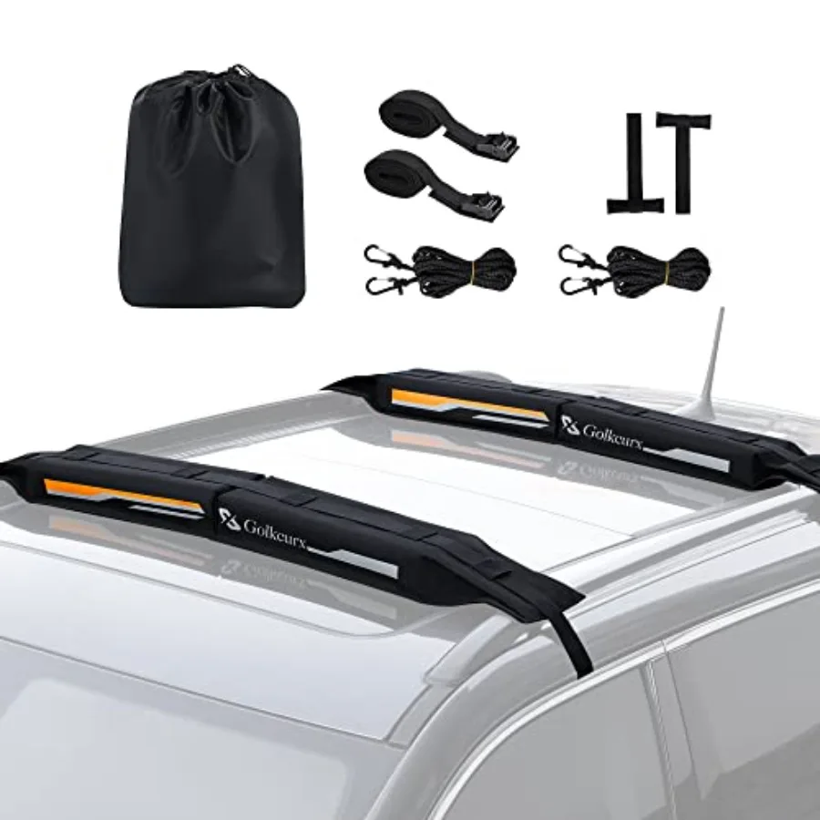 

Universal Soft Roof Rack Pads for KayakSurfboard SUP Canoe Snowboard with15FT TieDown Straps2 and Storage Bag1 Black