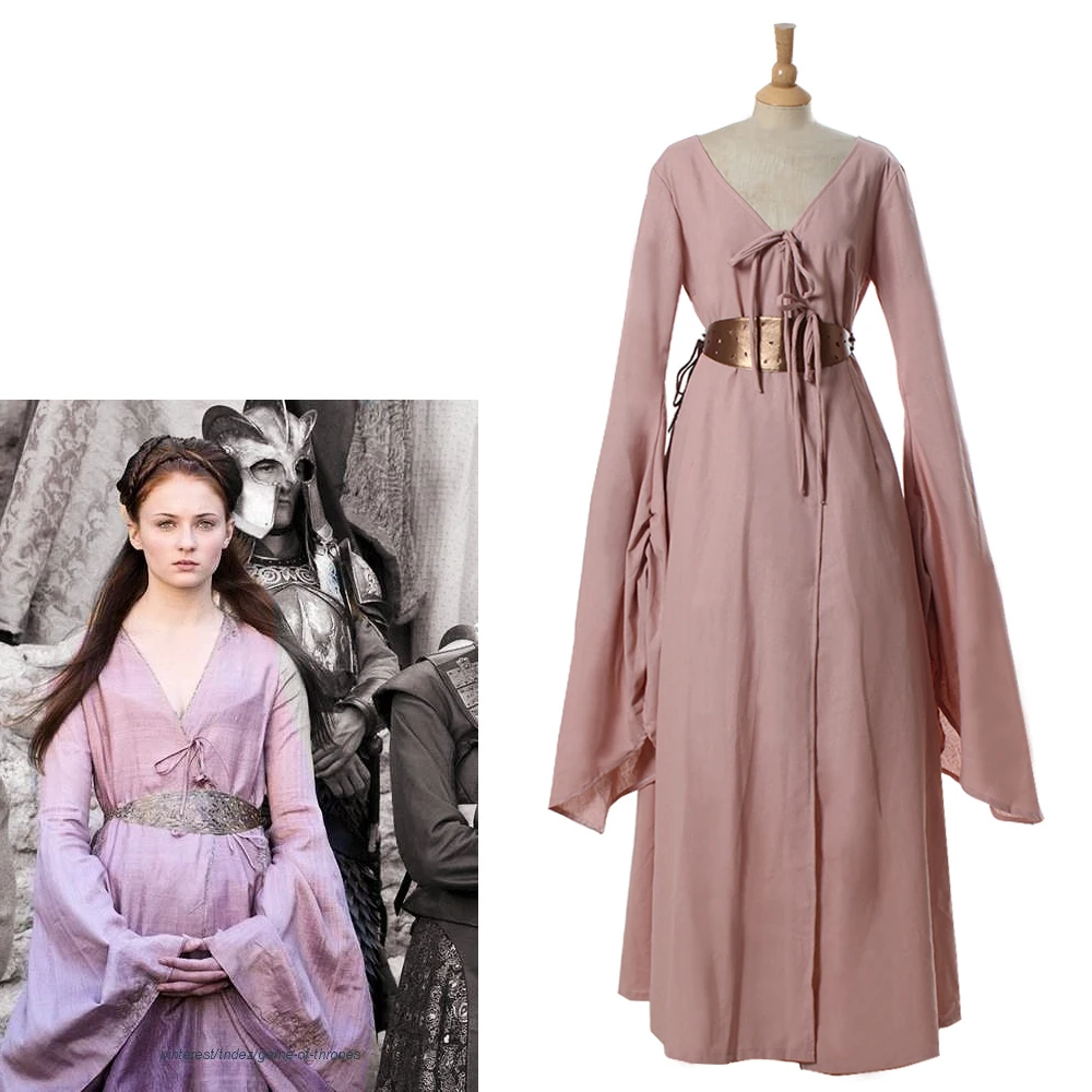 TV Series Sansa Cosplay Stark Costume Women' s Pink Dress Halloween Party Stage Performance Outfit