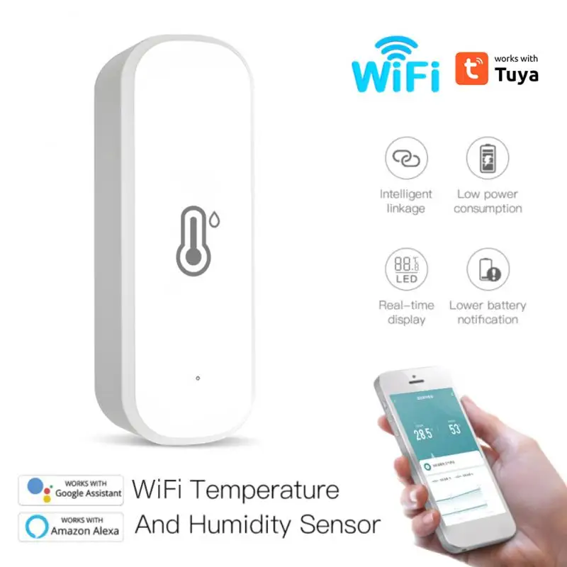 

Tuya WiFi Smart Temperature Humidity Sensor Indoor Hygrometer Controller Monitoring Work with Smart Speaker Alexa Google Home