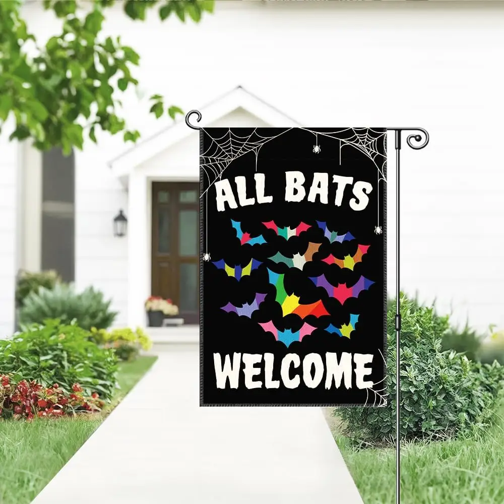 All Bats Welcome Garden Flag, Funny Equality Inclusive Yard Sign for Outside, LGBT Trans Pride Ally Flag, Halloween House Fl PPZ