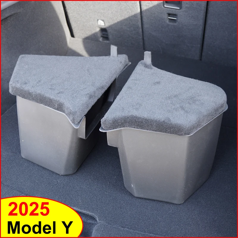 

for Tesla New Model Y Juniper 2025 Left Right Rear Trunk Side Storage Organizer Box Suede Cover TPE Waterproof Bin Accessories