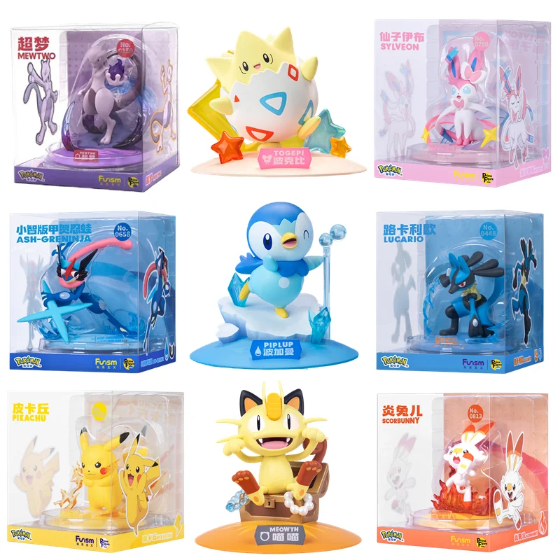 Original Pokemon Figures Mewtwo Piplup Figurine  Pikachu Gengar Sylveon Greninja Anime Model Pocket Monster Toy Kids Gift