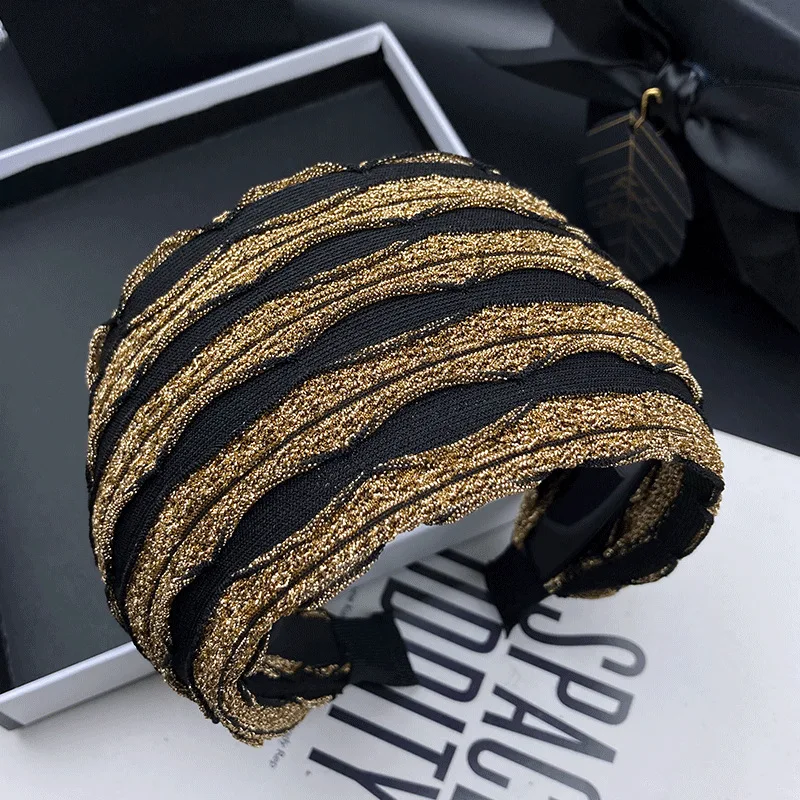 

Винтажная широкая повязка на голову для женщин, нескользящая повязка на голову с золотой проволокой, ретро-модная повязка для волос, аксессуары для волос для девочек