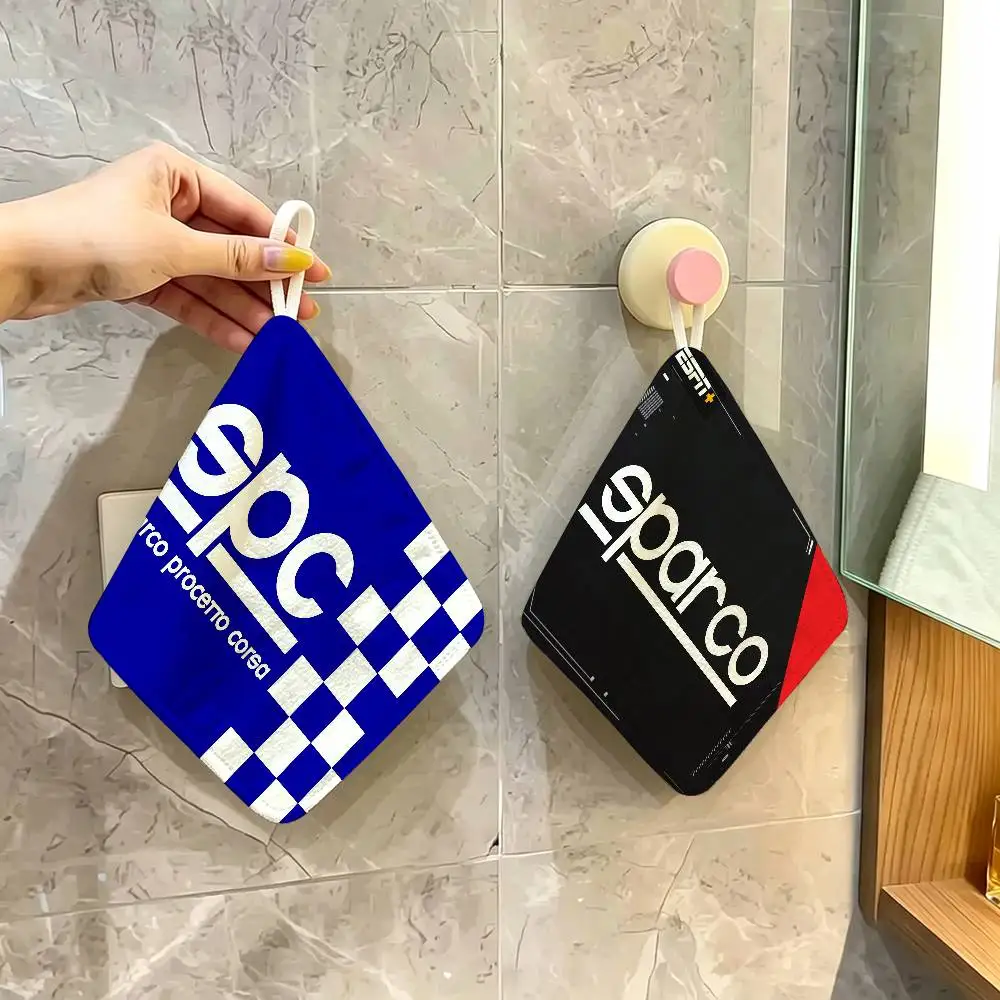 S-Sparcos Logo Polyester Cotton Hanging Hand Towel, Super Absorbent Hand Wiping Towel For Daily Household Use