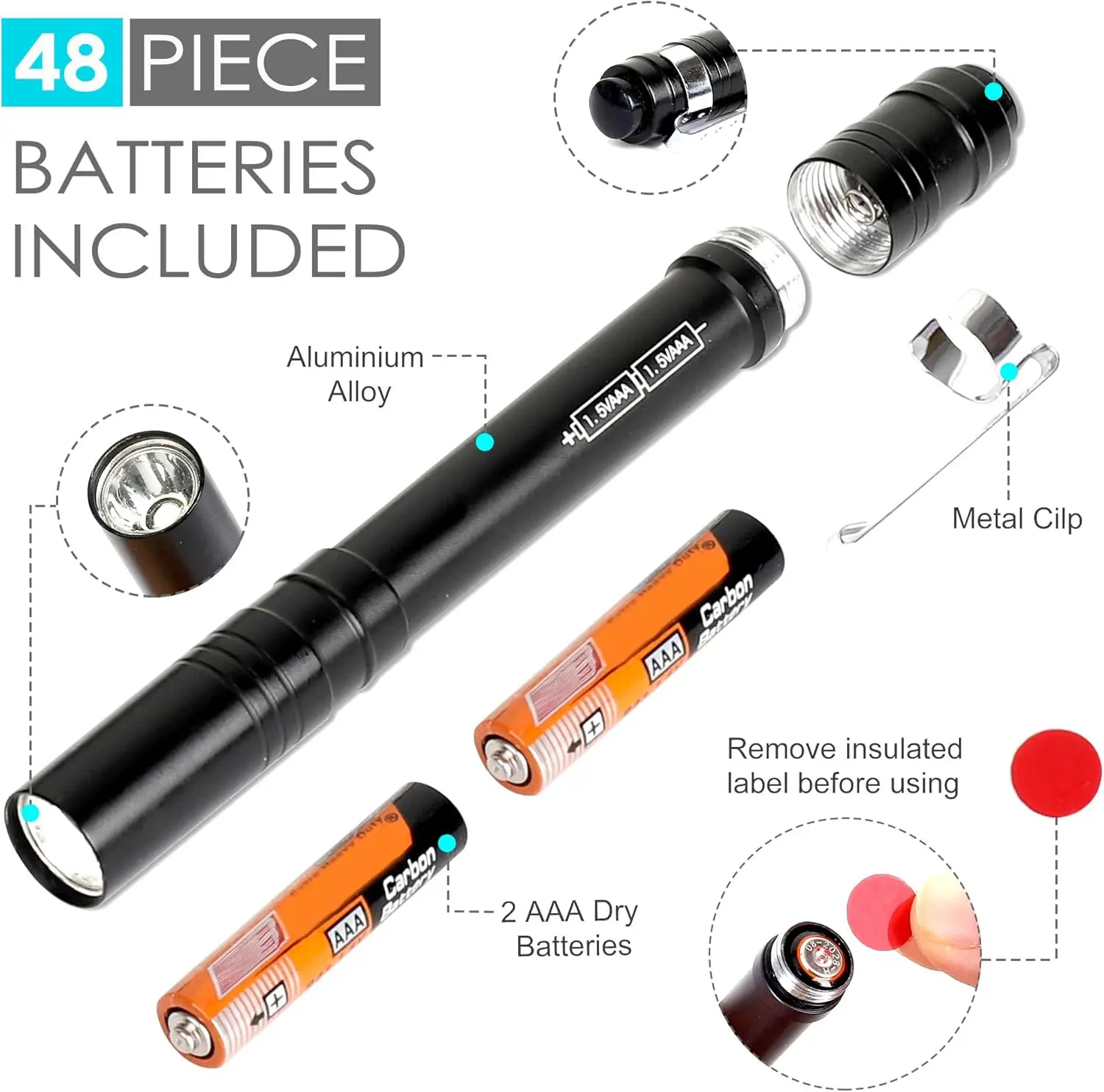 24 عبوة من مصابيح LED من الألومنيوم مع بطاريات، ومصباح جيب للفحص والتخييم وحالات الطوارئ